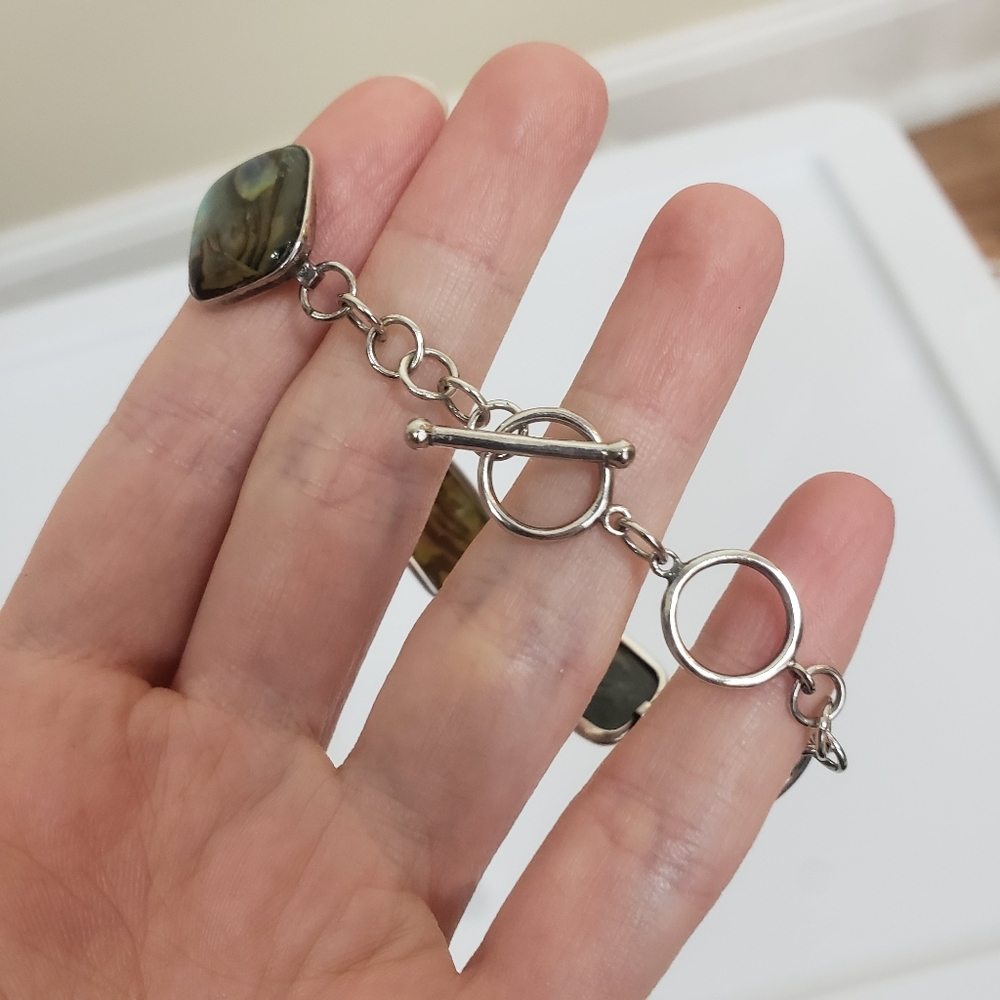 Abalone Shell Bracelet Toggle Closure Silver Color - Picture 3 of 9